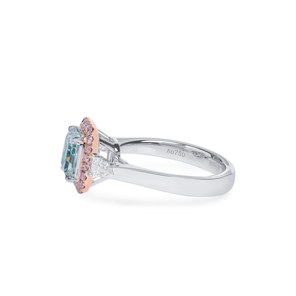 Natural 2.26 Ct. TW Grayish Yellowish Green Radiant-Cut Diamond Halo Ring, 18K White & Rose Gold