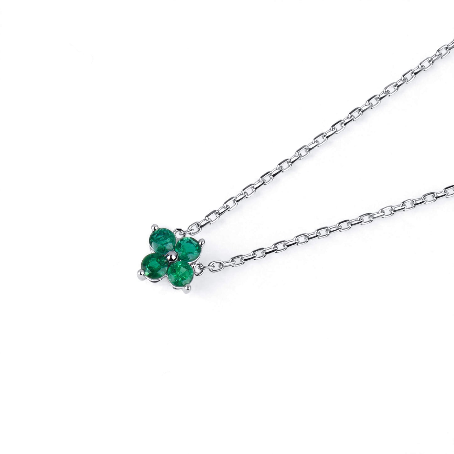 Natural 0.44 Ct. TW Emerald Clover Pendant, 14K White Gold