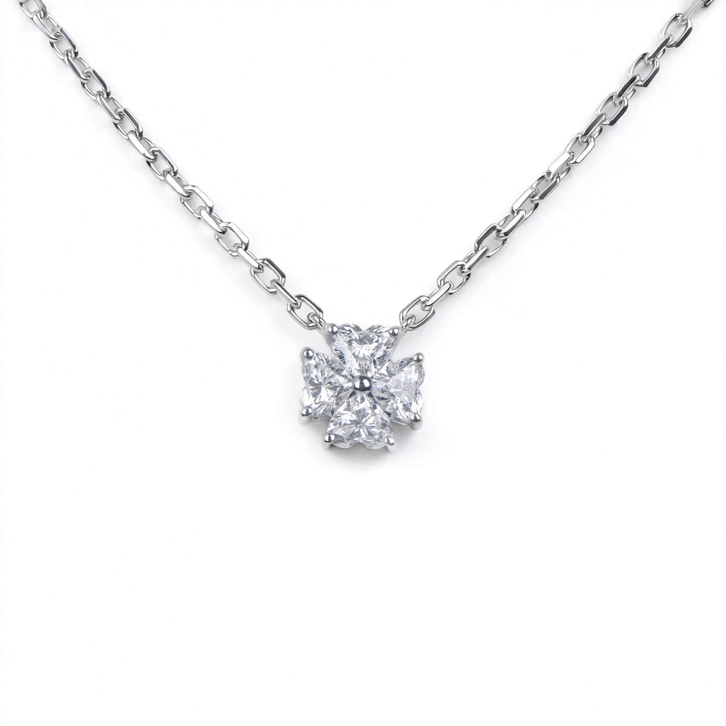 Natural 0.37 Ct. TW Heart-Shaped Diamond Clover Pendant, 14K White Gold