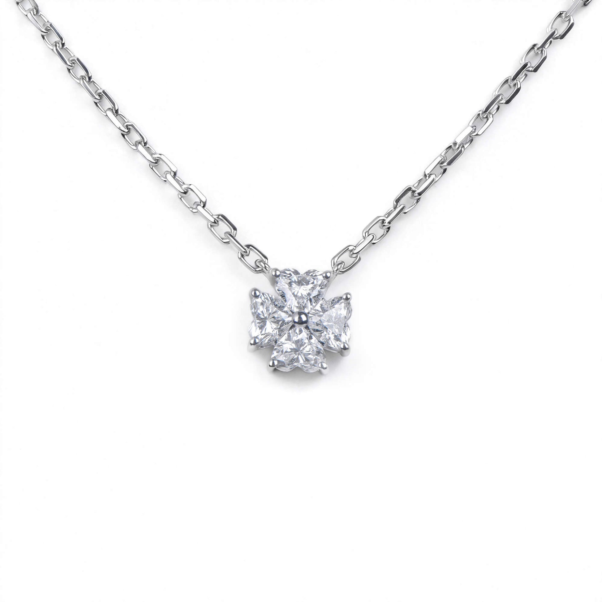 Natural 0.37 Ct. TW Heart-Shaped Diamond Clover Pendant, 14K White Gold