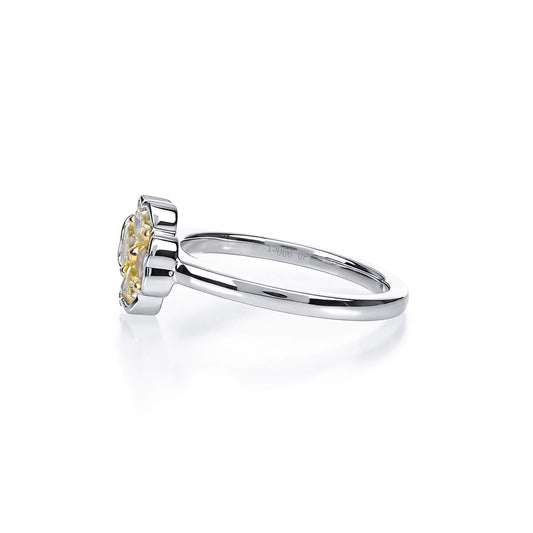 Natural 0.90 Ct. TW Fancy Intense Yellow Heart-Shaped Diamond Clover Ring, 14K White Gold