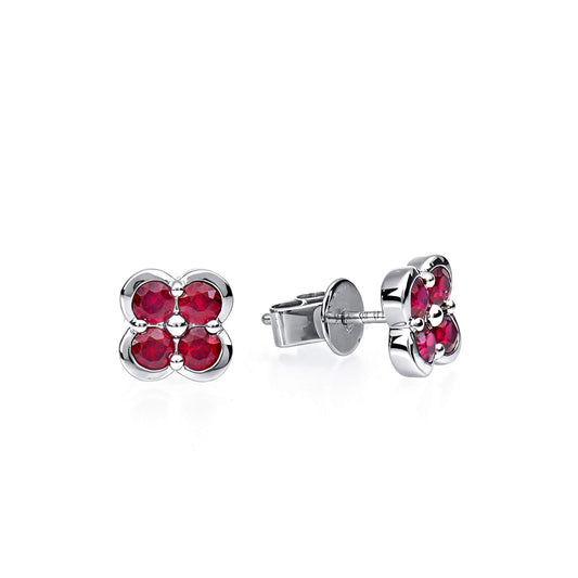 Natural 0.83 Ct. TW Ruby Clover Stud Earrings, 14K White Gold