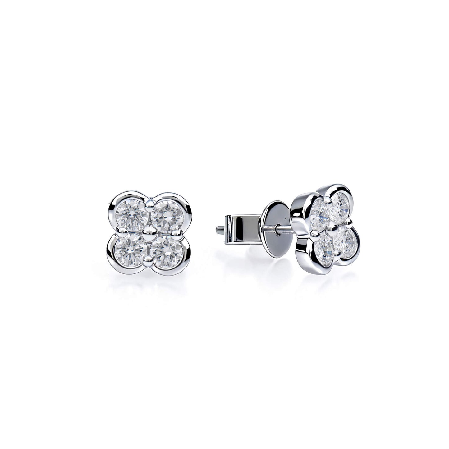 Natural 0.65 Ct. TW Diamond Clover Stud Earrings, 14K White Gold
