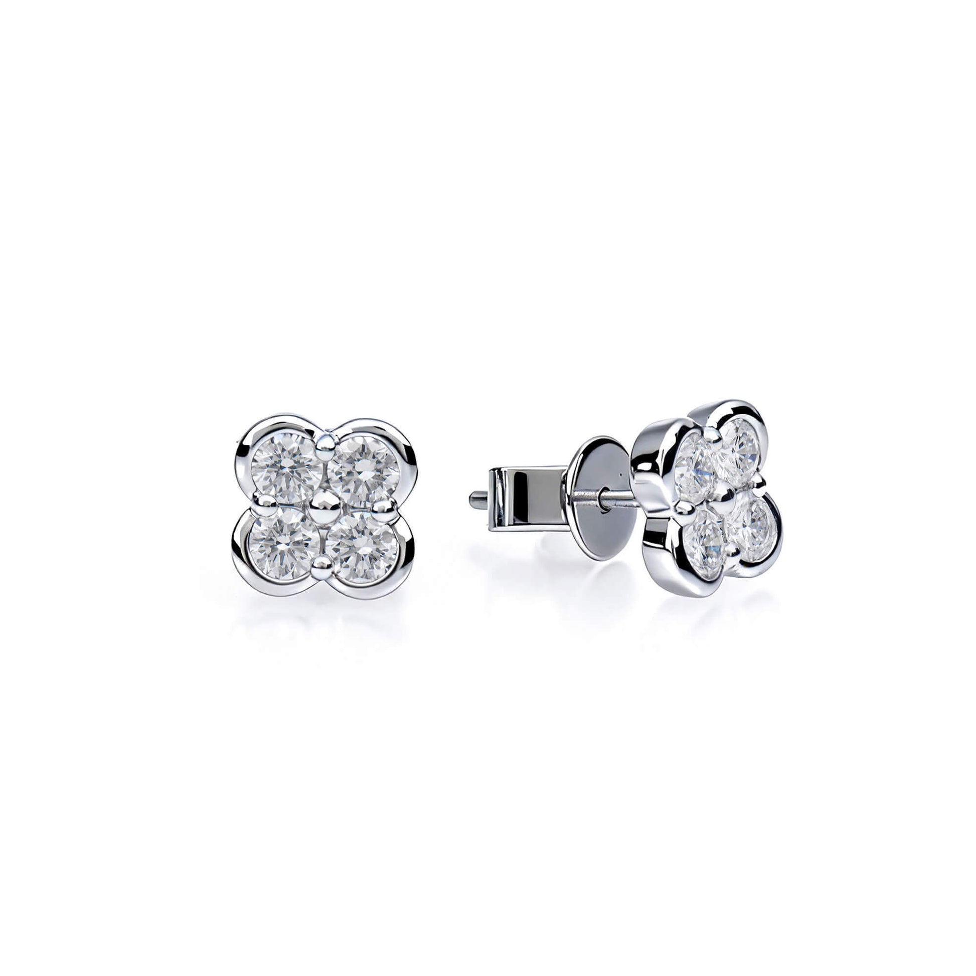 Natural 0.65 Ct. TW Diamond Clover Stud Earrings, 14K White Gold