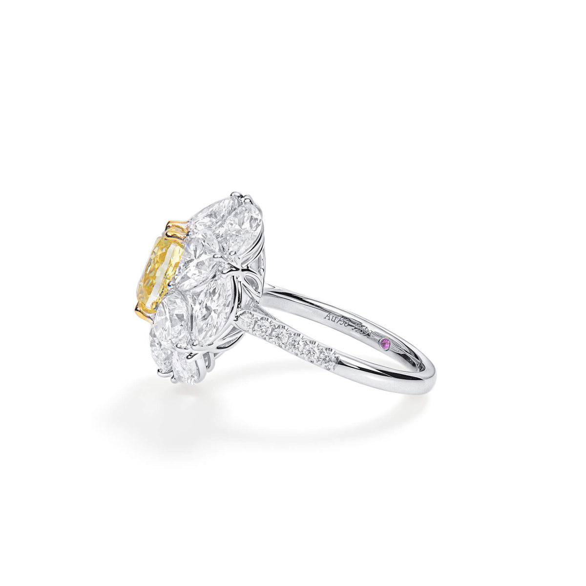 Natural 3.07 Ct. Fancy Intense Yellow Cushion-Cut Diamond Ring, 18K White Gold