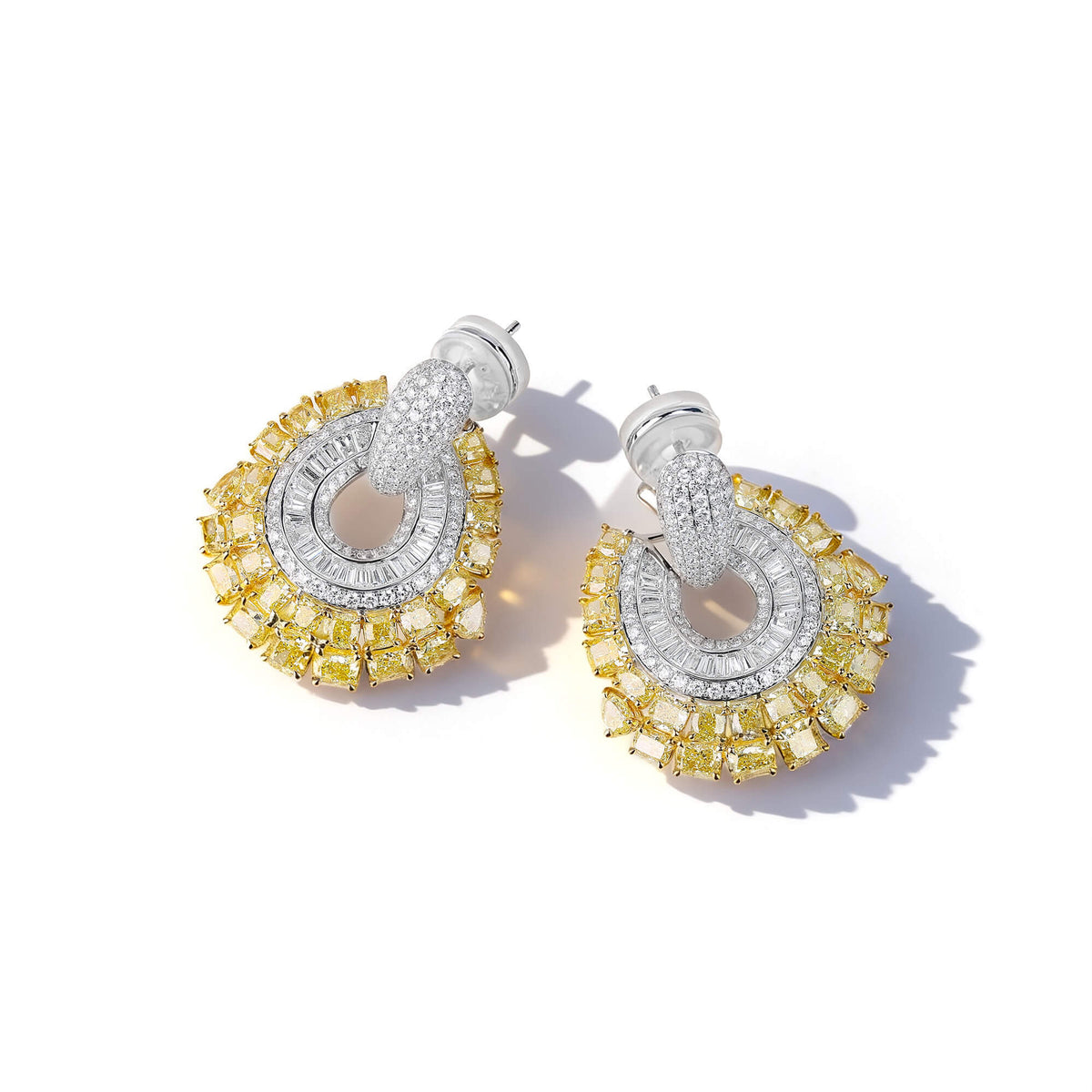 Natural 12.20 Ct. TW Fancy Yellow & White Diamond Earrings, 18K White & Yellow Gold
