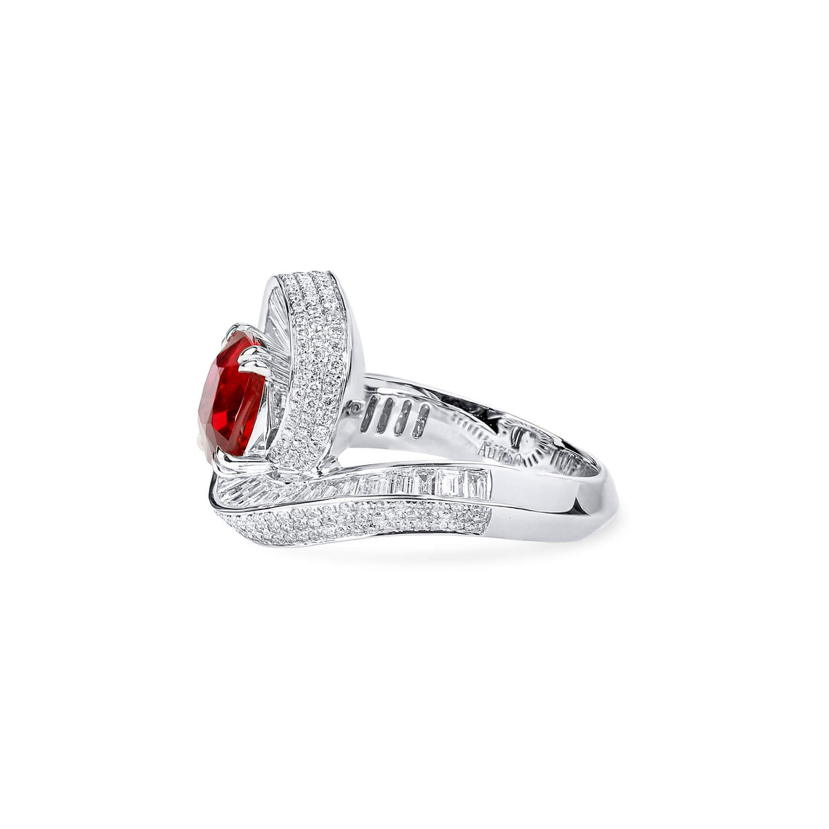 Natural 4.88 Ct. TW Cushion-Cut Vivid Red Ruby & Diamond Ring, 18K White Gold
