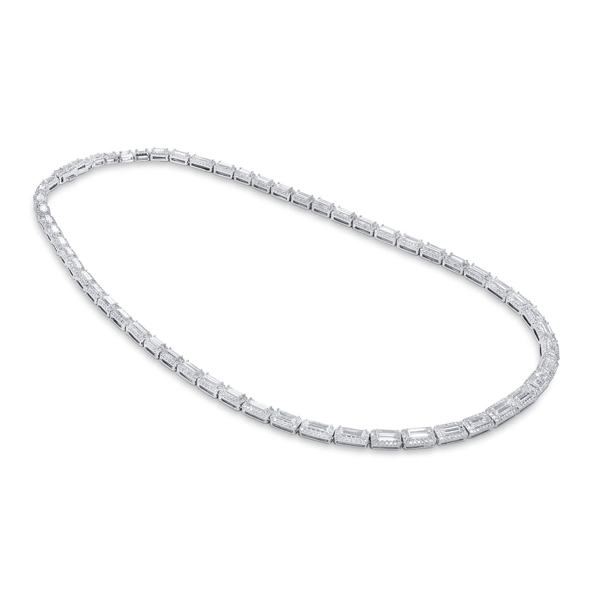 Natural 11.26 Ct. TW Baguette-Cut Diamond Necklace, 18K White Gold