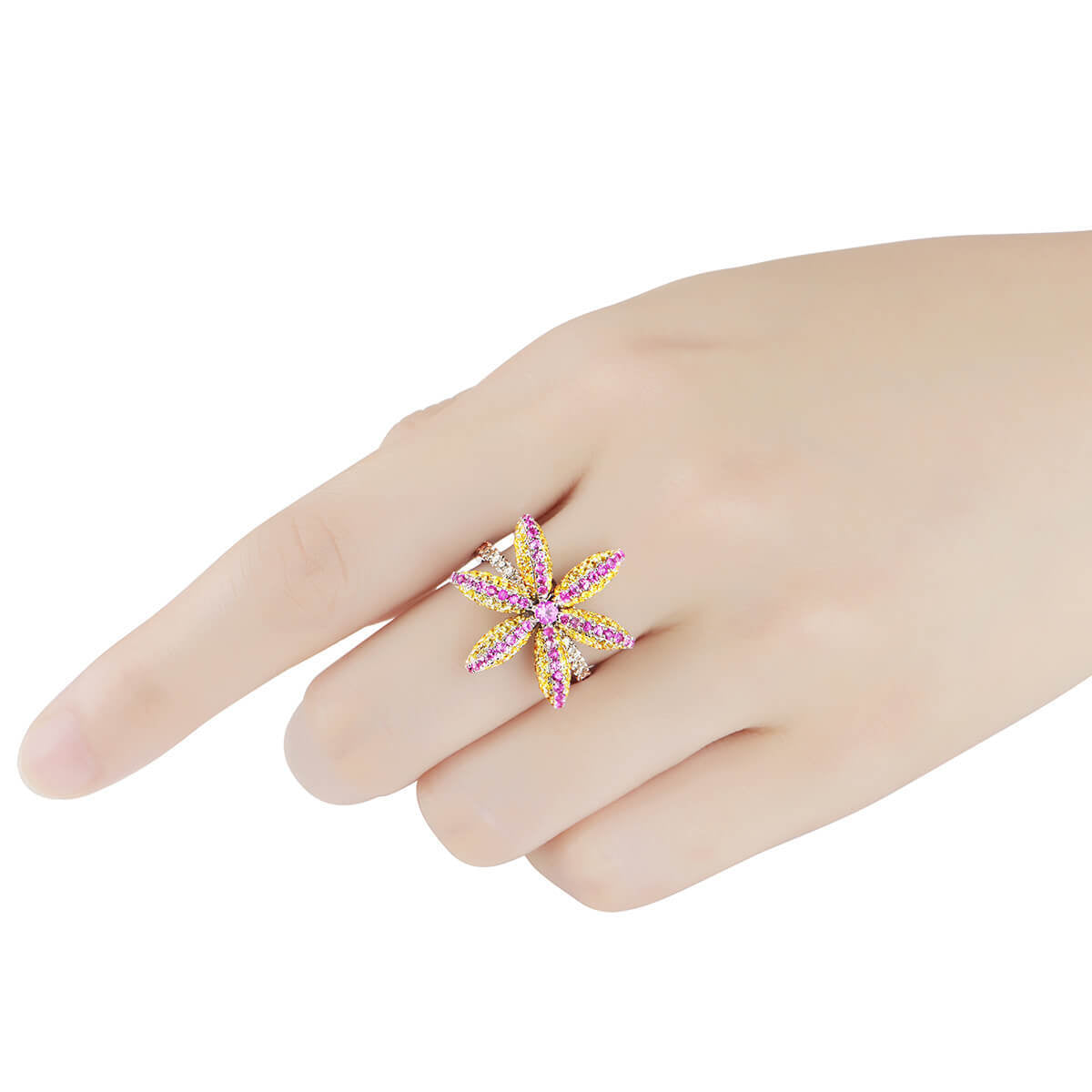 Natural 3.71 Ct. TW Pink & Yellow Sapphire Flower Ring, 18K White Gold
