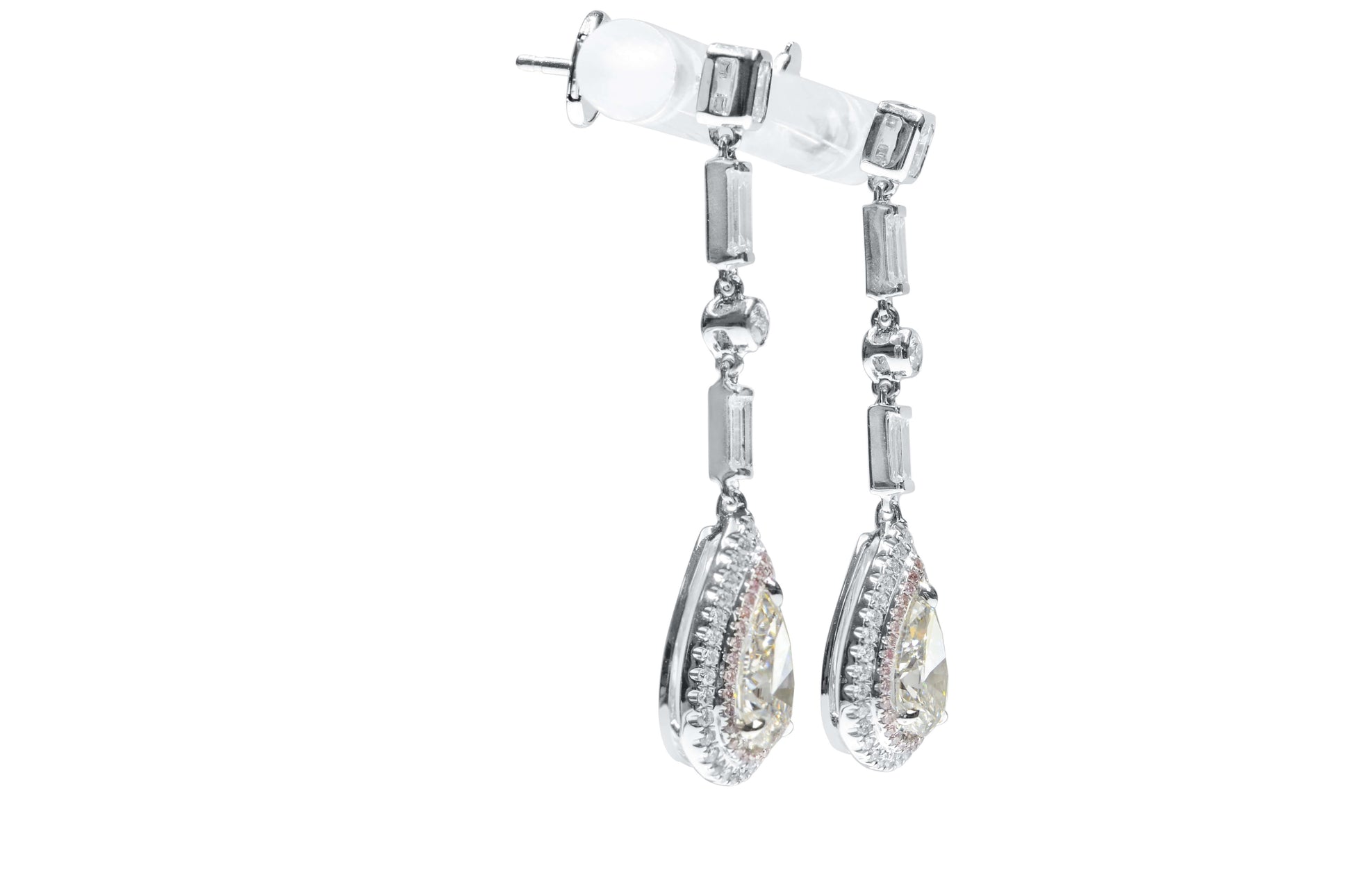 Natural 2.73 Ct. TW Pear-Cut Diamond Double Halo Drop Earrings, 18K White Gold