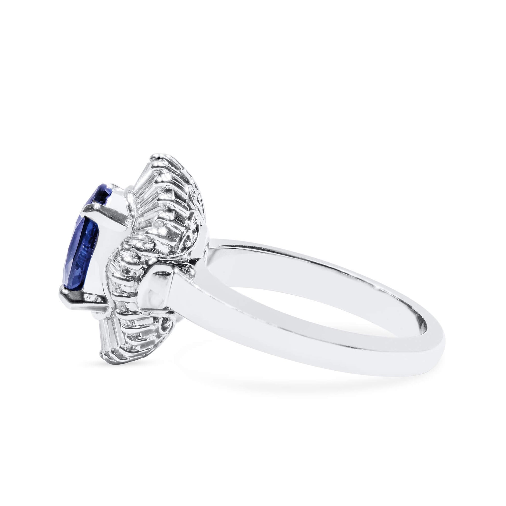 Natural 2.82 Ct. Oval-Cut Blue Sapphire & Diamond Halo Ring, 900 Platinum