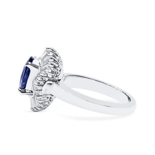 Natural 2.82 Ct. Oval-Cut Blue Sapphire & Diamond Halo Ring, 900 Platinum