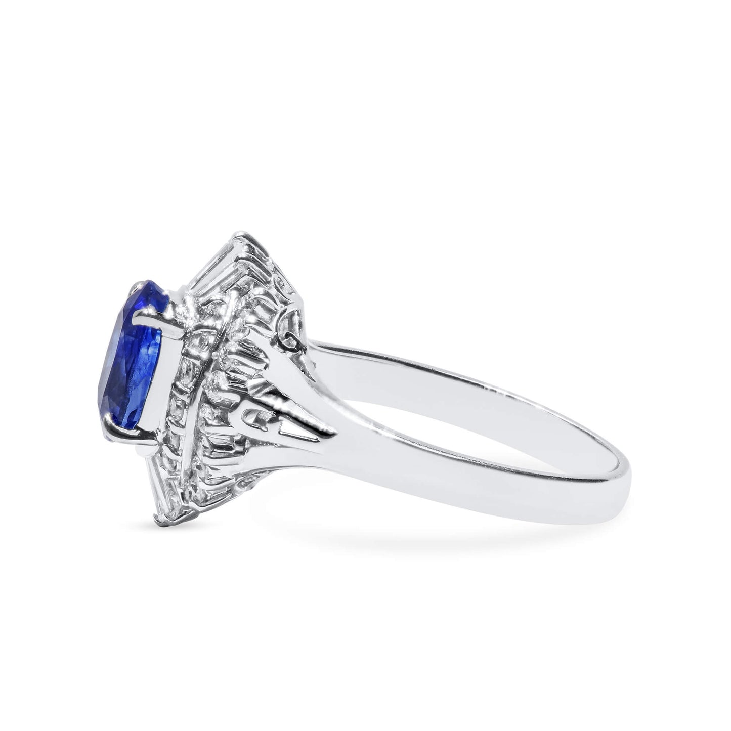 Natural 2.47 Ct. Oval-Cut Blue Sapphire & Diamond Halo Ring, 900 Platinum
