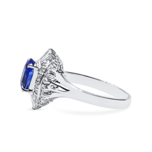 Natural 2.47 Ct. Oval-Cut Blue Sapphire & Diamond Halo Ring, 900 Platinum