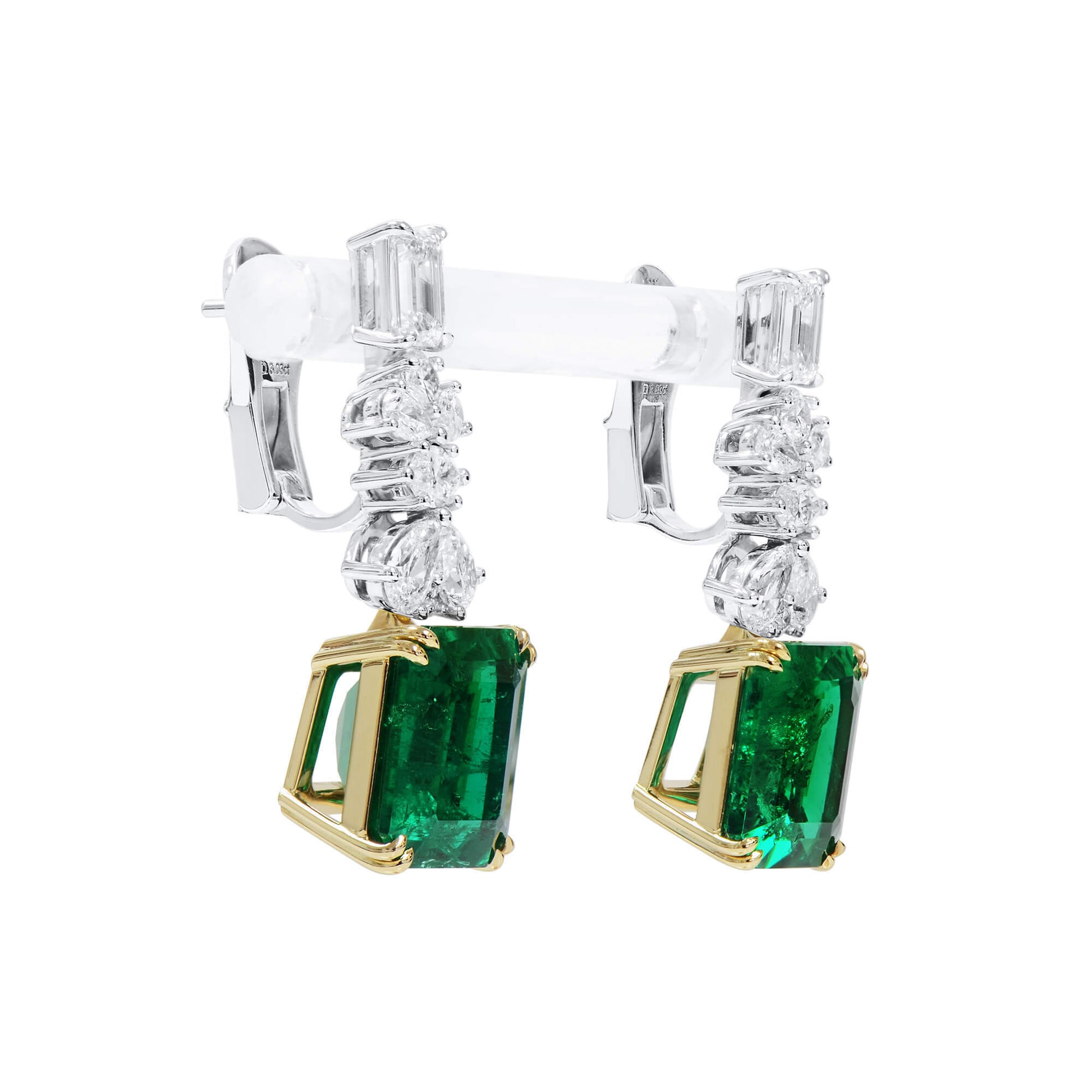 Natural Green Colombia Emerald Earrings, 15.34 Ct. TW, Emerald shape, GRS Certified