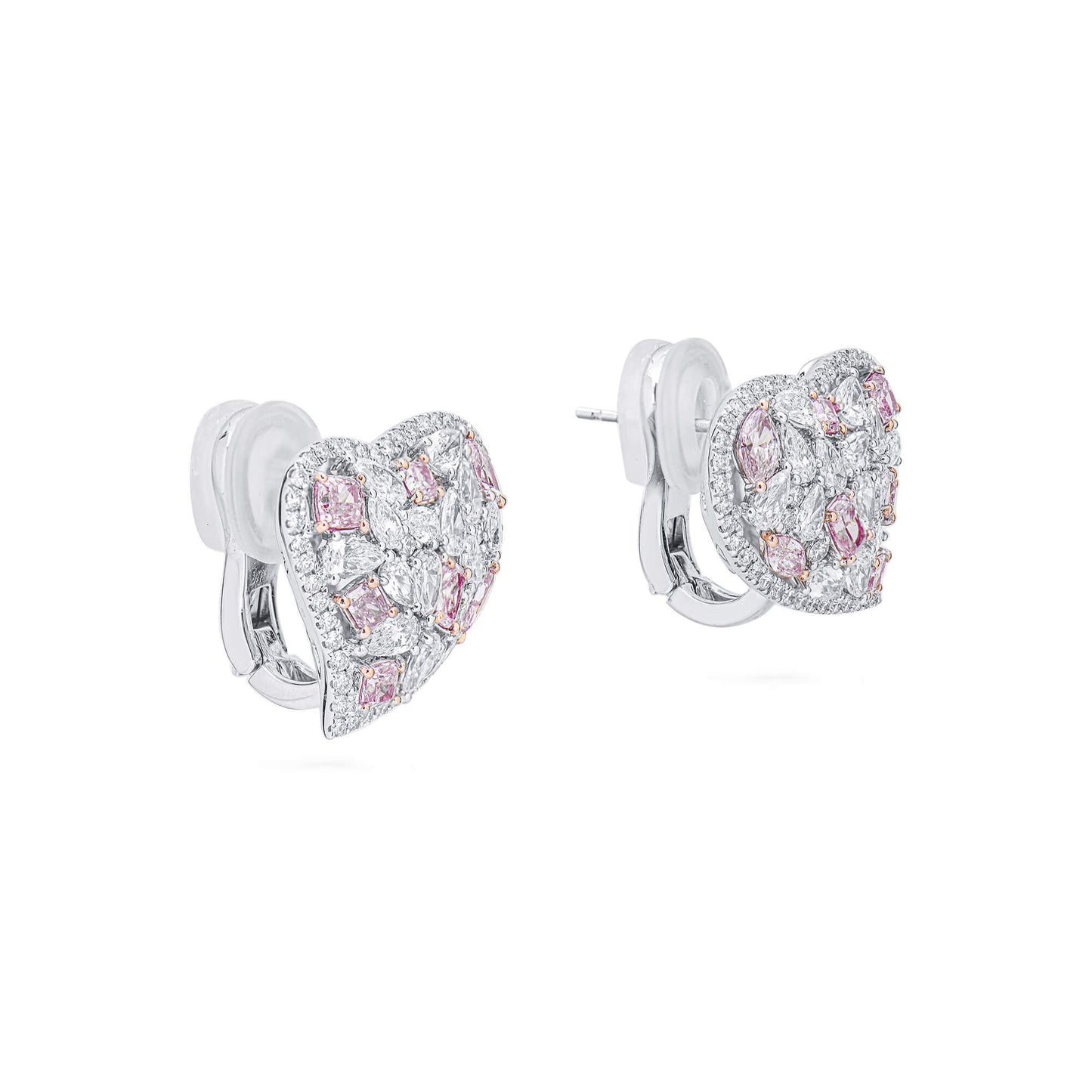 Natural Light Pink & White Diamond Cluster Earrings, 18K White Gold, 4.0 Ct. TW