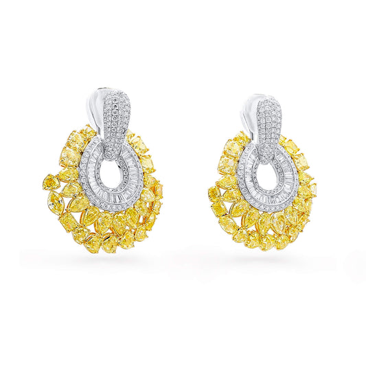 Fancy Yellow Diamond Earrings, 15.84 Ct. TW, MIX shape