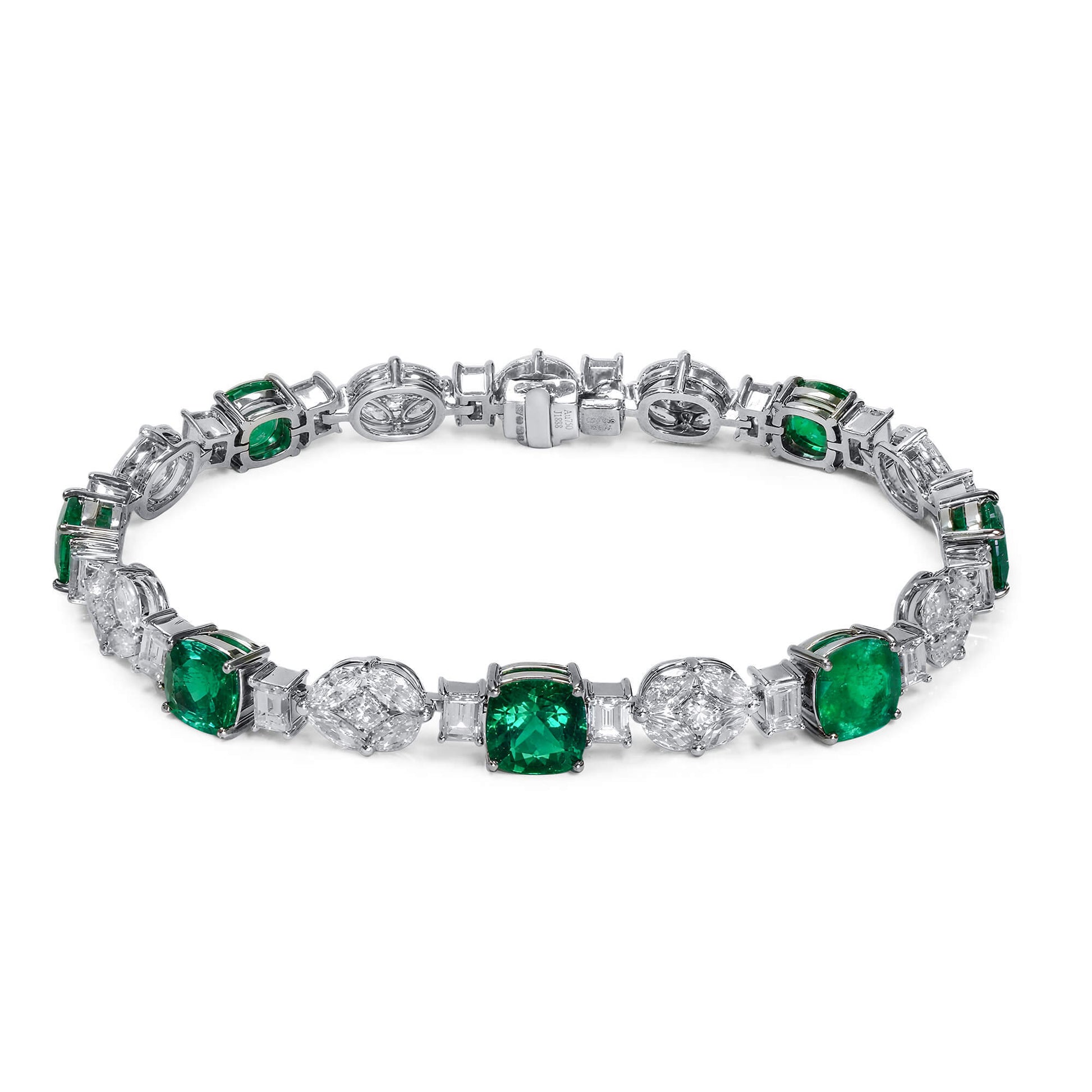 Natural Green Colombia Emerald Bracelet, 15.11 Ct. TW, Cushion shape, GRS Certified