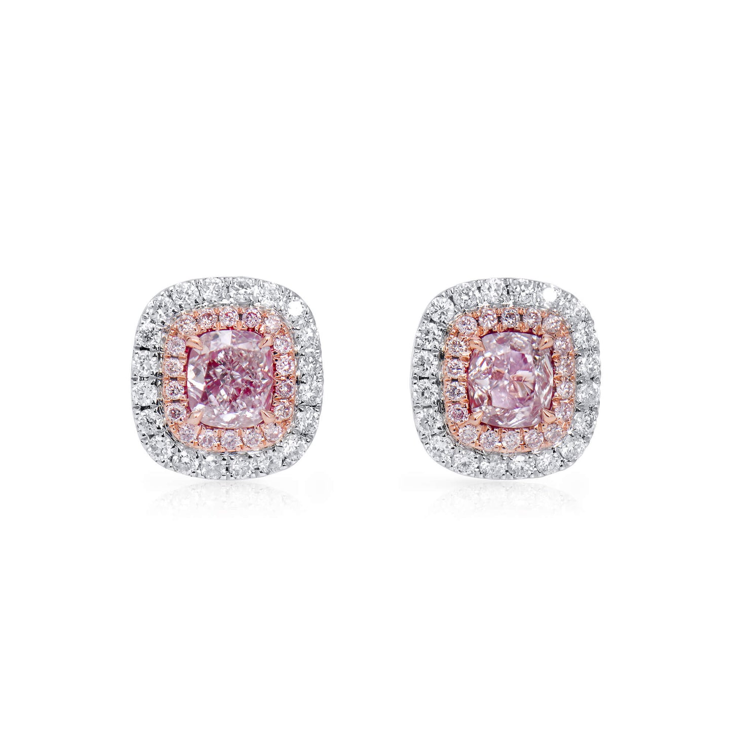 Very Light Pink Diamond Earrings, 0.99 Ct. TW, Cushion shape, GIA Certified