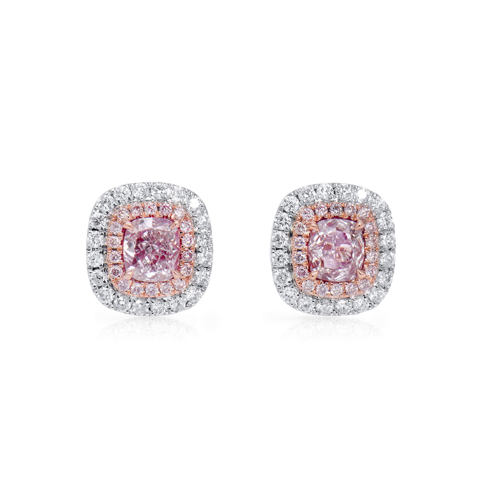Very Light Pink Diamond Earrings, 0.99 Ct. TW, Cushion shape, GIA Certified
