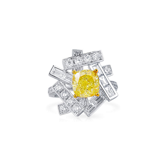 Fancy Yellow Diamond Ring, 4.93 Ct. TW, Cushion shape, GIA Certified