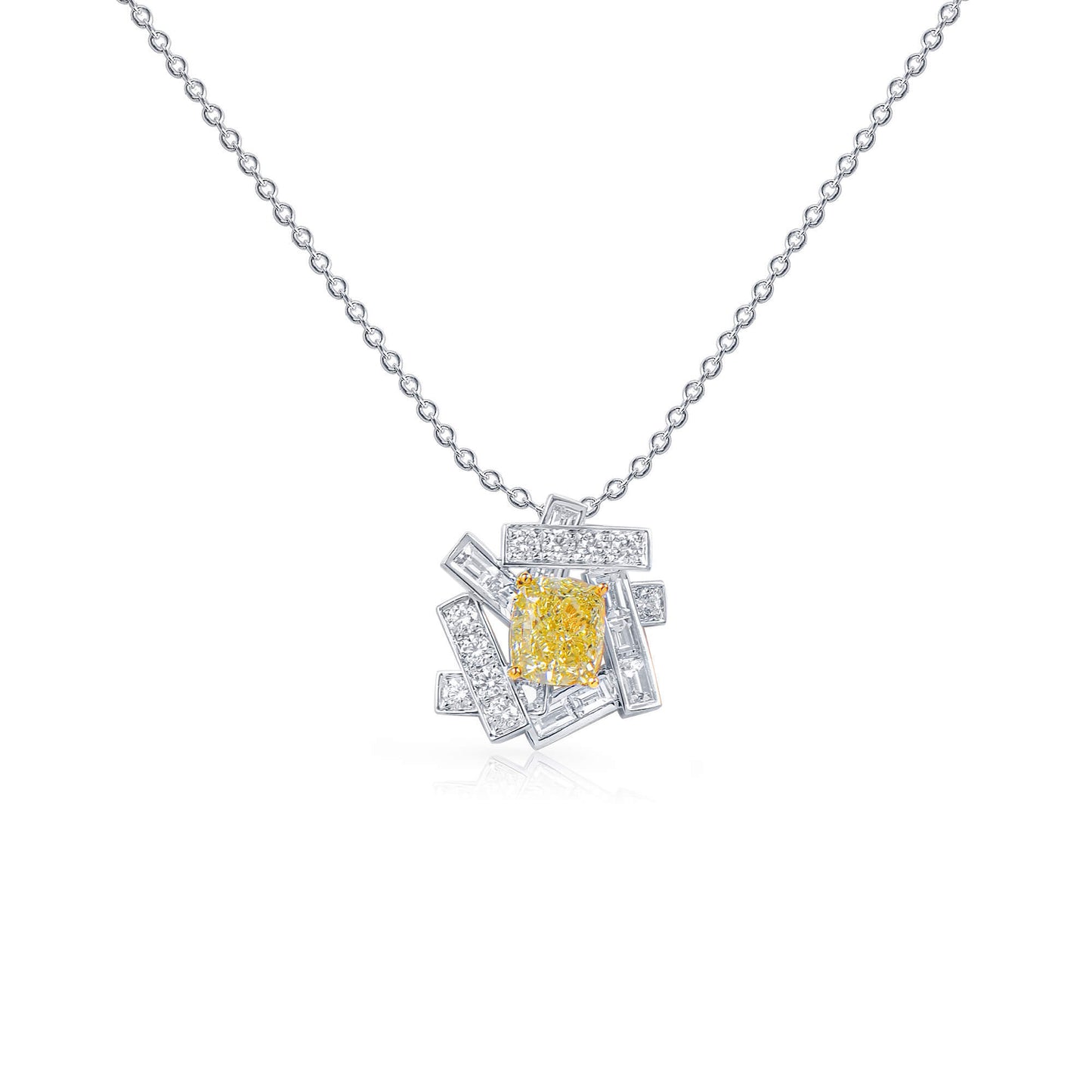 Fancy Yellow Diamond Pendant, 4.55 Ct. TW, Cushion shape, GIA Certified
