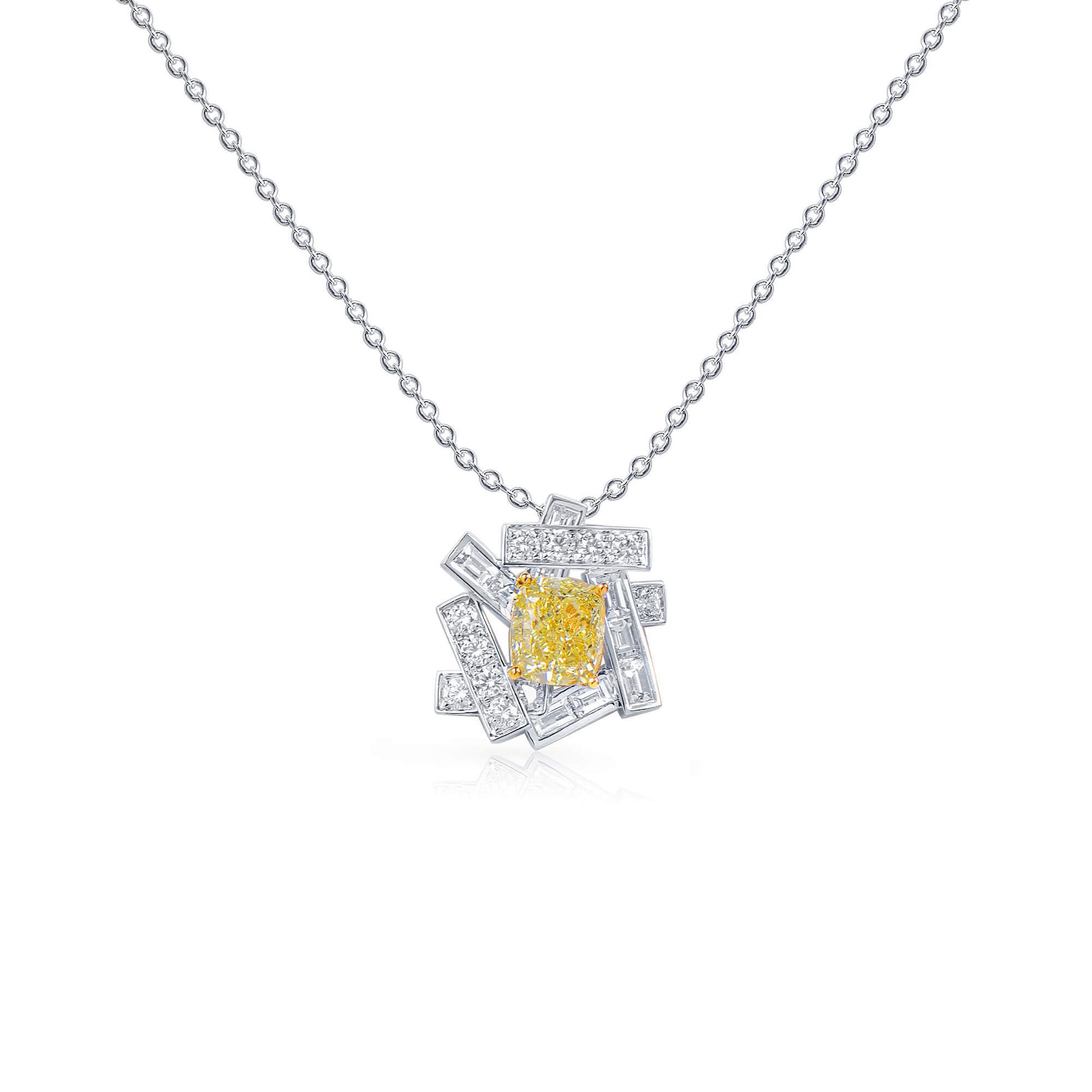 Fancy Yellow Diamond Pendant, 4.55 Ct. TW, Cushion shape, GIA Certified
