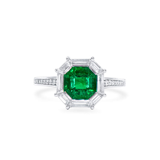 Natural Vivid Green Colombian Emerald Ring, 18K White Gold, 2.92 Ct. TW