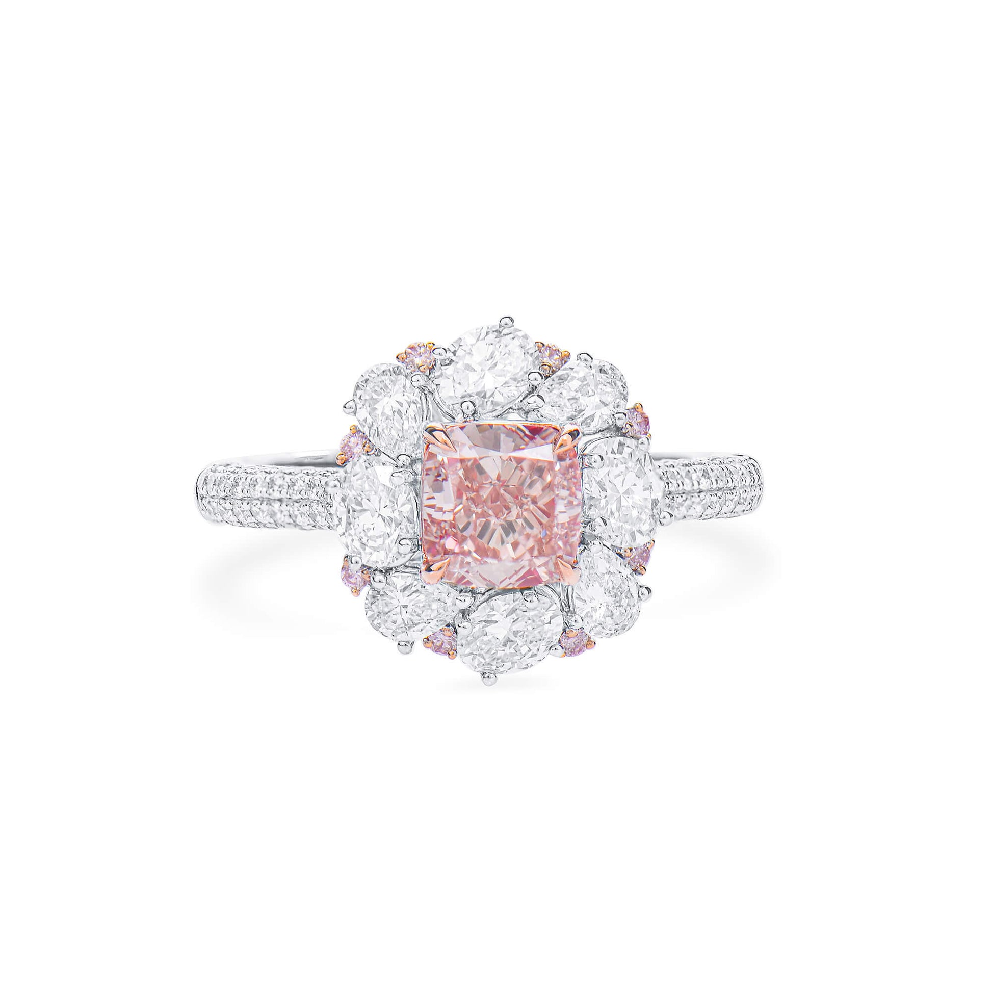 Natural Fancy Brownish Pink Diamond Halo Ring, 18K White Gold, Cushion Shape, 2.21 Ct. TW