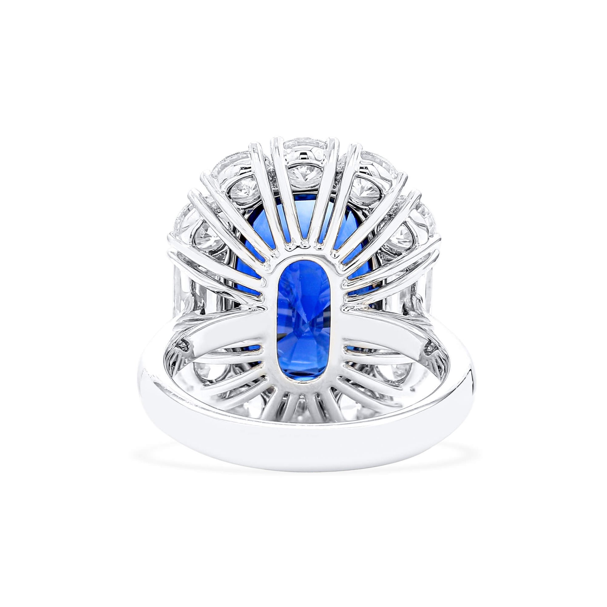 Natural Vivid Blue Sapphire Halo Ring, 18K White Gold, Oval Shape, 13.16 Ct. TW