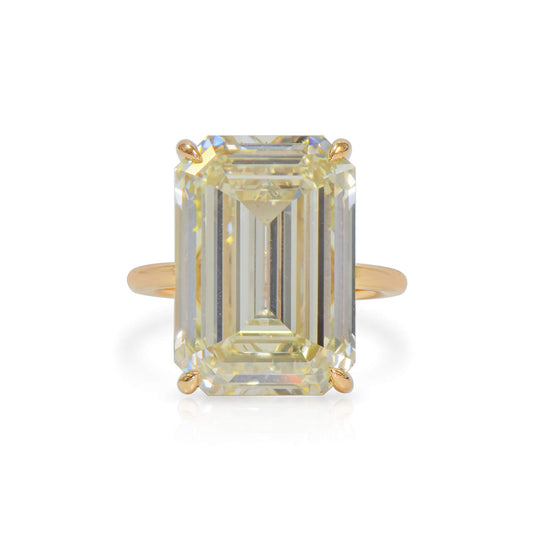 Natural Diamond Cocktail Solitaire Ring, 18K Rose Gold, Emerald Shape, 24.48 Ct. TW