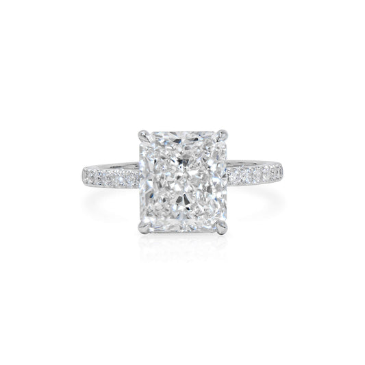 Natural Diamond Solitaire Ring, 18K White Gold, Radiant Shape, 5.50 Ct. TW