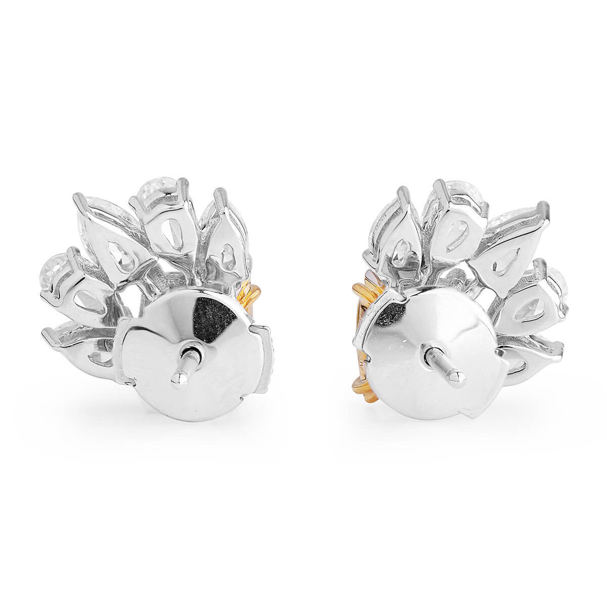 Natural Fancy Yellow & White Cluster Earrings, 18K White Gold, Cushion & Pear Shape, 2.80 Ct. TW