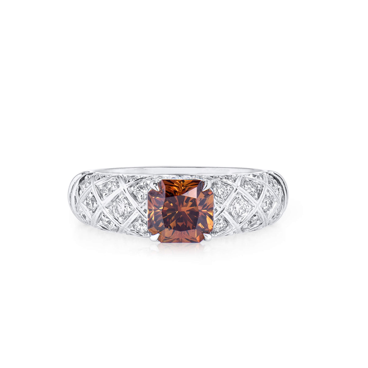 Natural Fancy Deep Yellowish Orange Diamond Ring, 18K White Gold, Radiant Shape, 1.75 Ct. TW