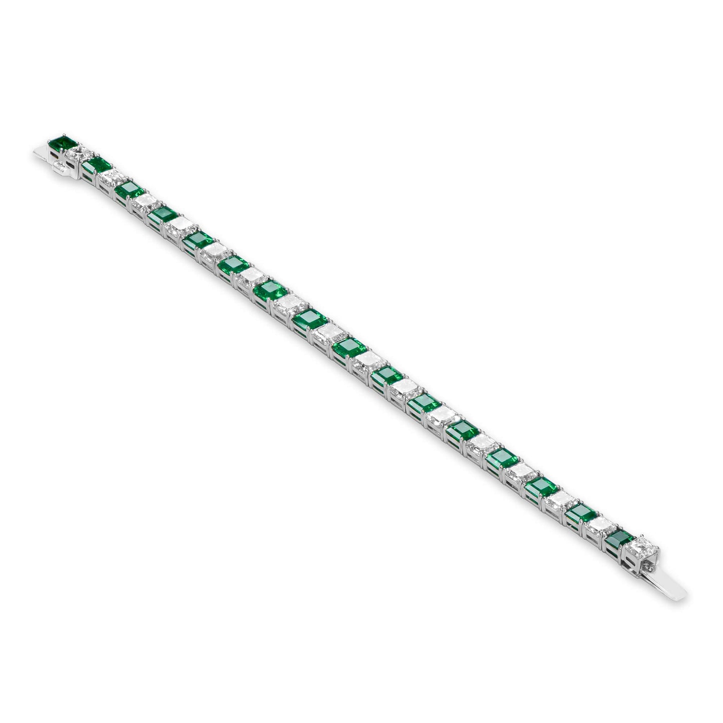 Natural Colombian Emerald And Diamond Bracelet, 18K White Gold, 22.66 Ct. TW