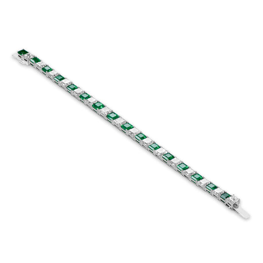 Natural Colombian Emerald And Diamond Bracelet, 18K White Gold, 22.66 Ct. TW