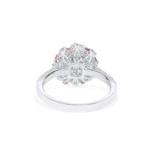 Natural Fancy Brownish Pink Diamond Halo Ring, 18K White Gold, Cushion Shape, 2.21 Ct. TW