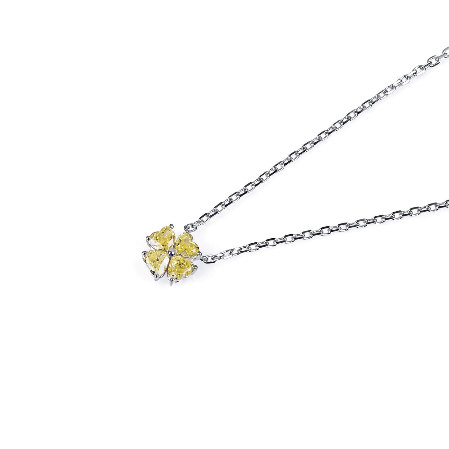 Natural 0.83 Ct. TW Fancy Intense Yellow Heart-Shaped Diamond Clover Pendant, 14K White Gold