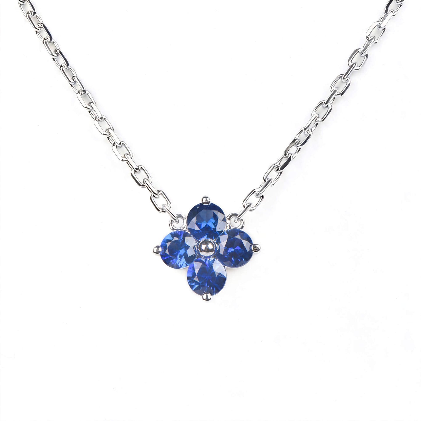 Natural 0.52 Ct. TW Sapphire Clover Pendant, 14K White Gold