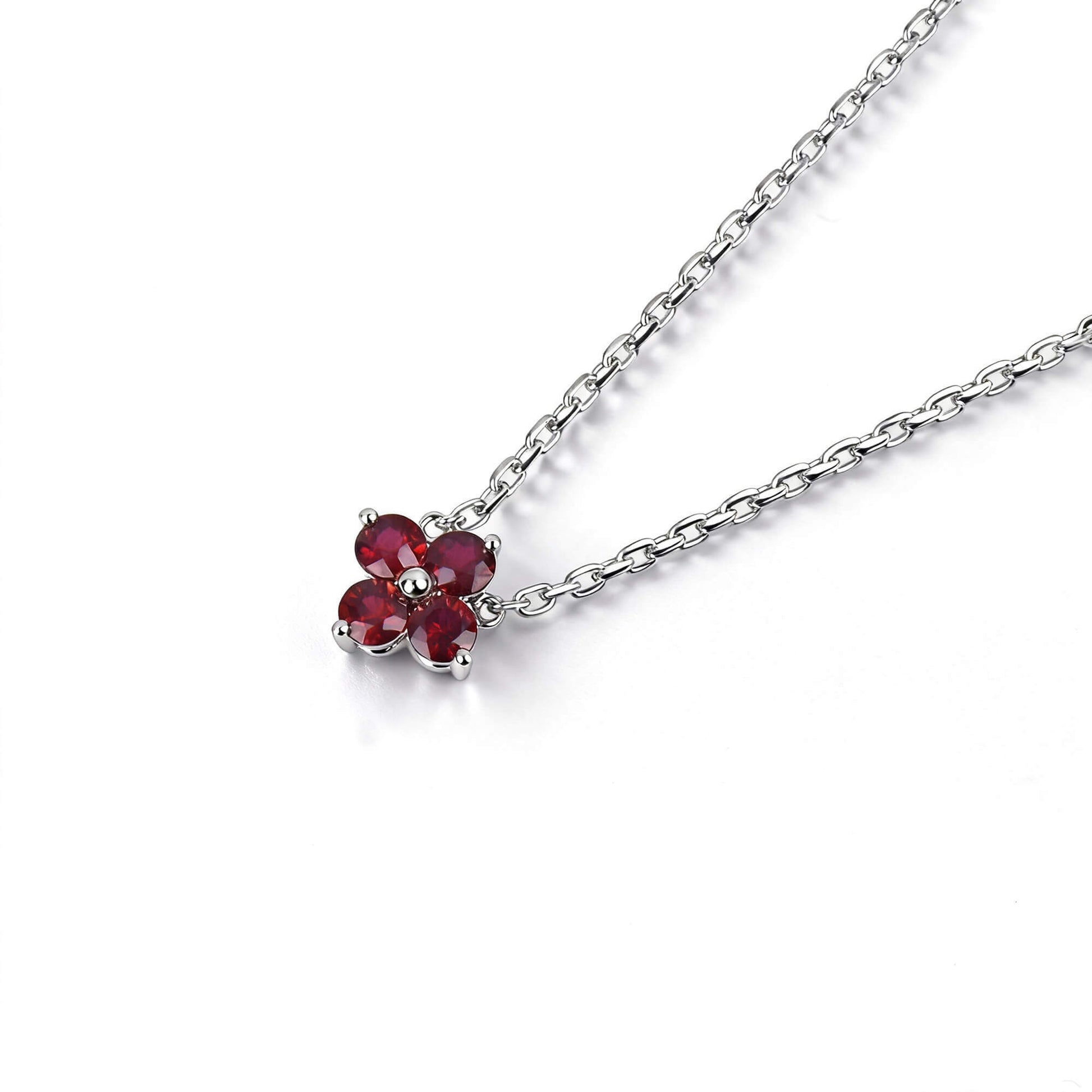 Natural 0.57 Ct. TW Ruby Clover Pendant, 14K White Gold