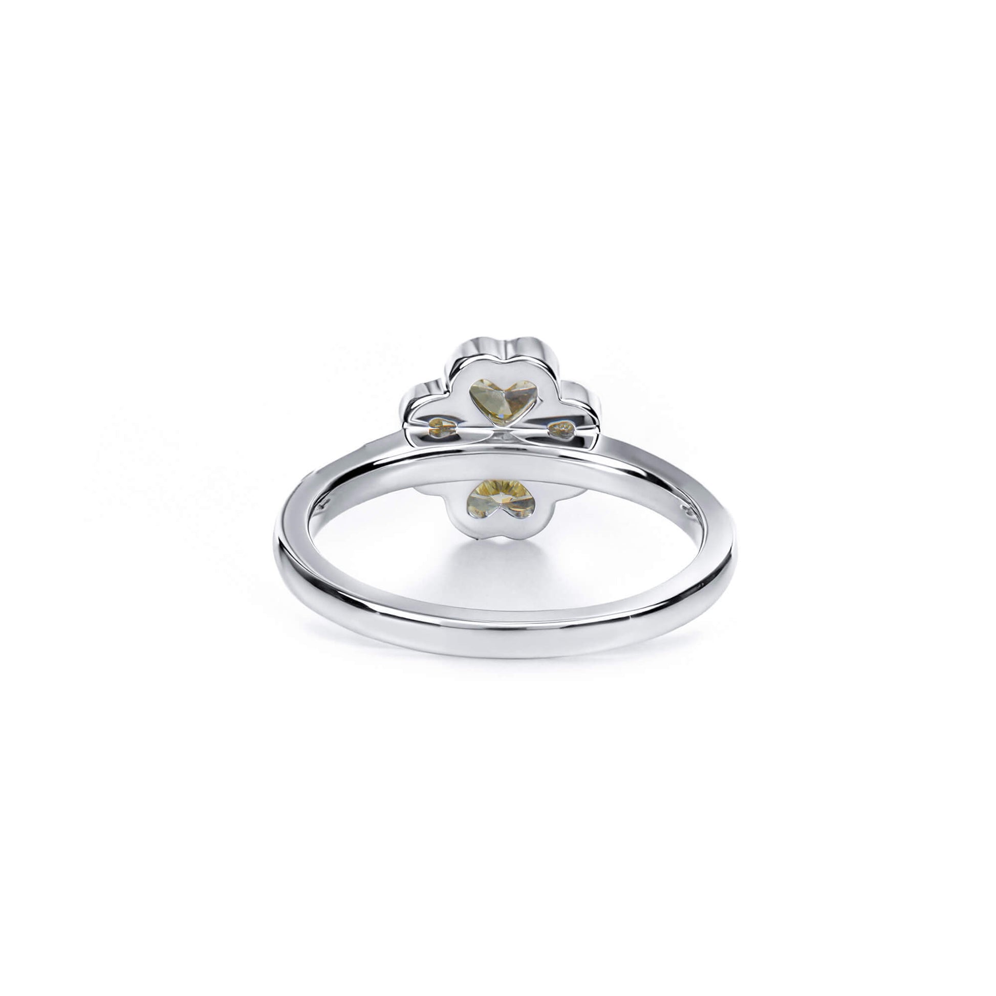 Natural 0.90 Ct. TW Fancy Intense Yellow Heart-Shaped Diamond Clover Ring, 14K White Gold