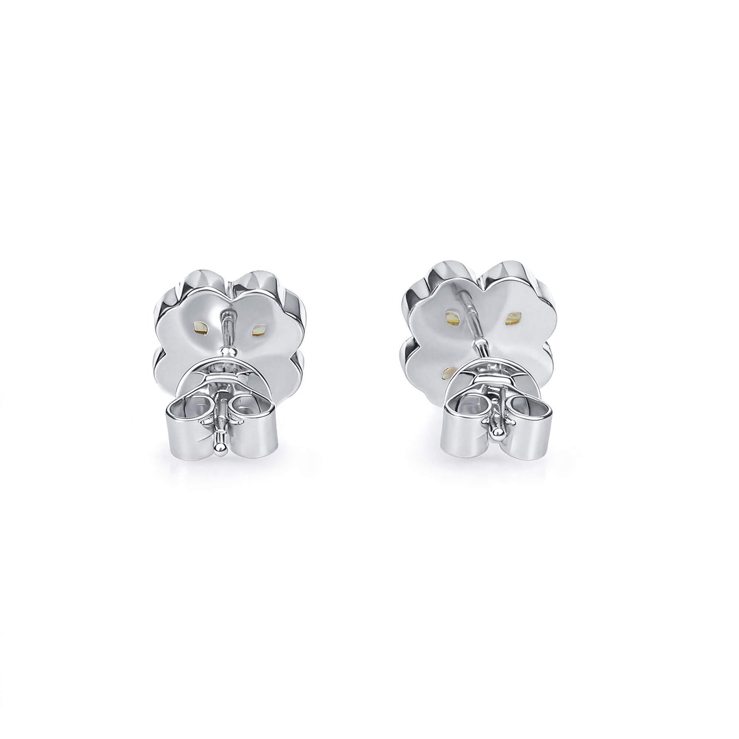 Natural 1.37 Ct. TW Fancy Intense Yellow Heart-Shaped Diamond Clover Stud Earrings, 14K White Gold