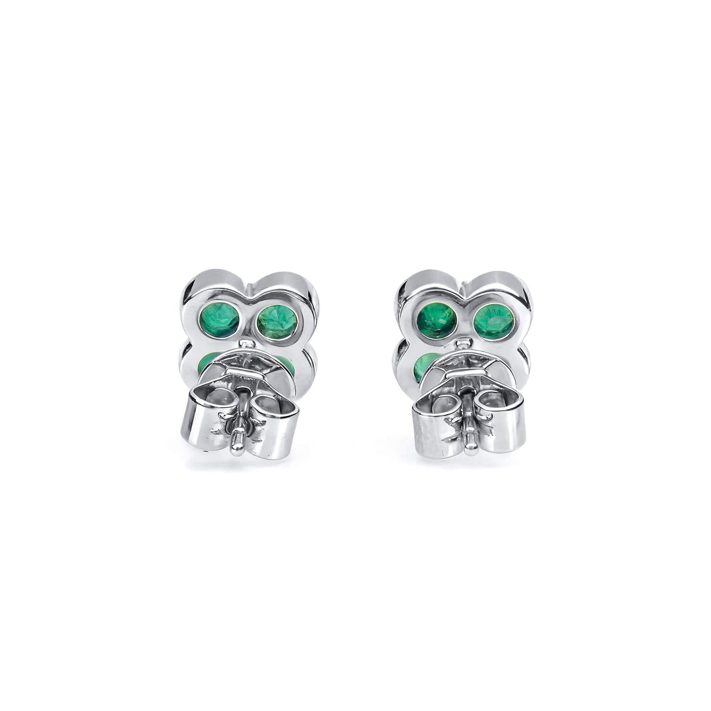 Natural 0.67 Ct. TW Emerald Clover Stud Earrings, 14K White Gold