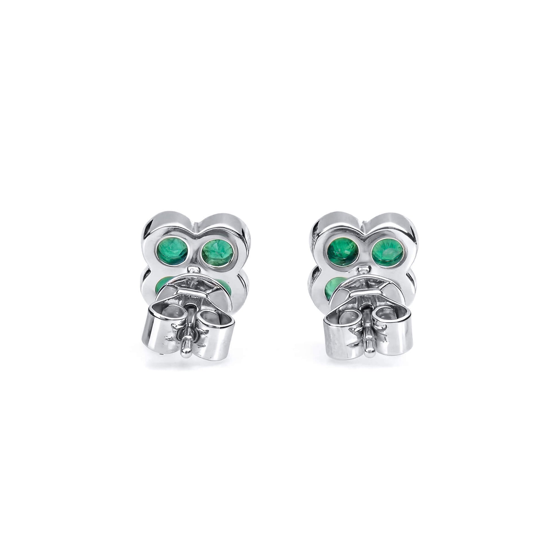 Natural 0.67 Ct. TW Emerald Clover Stud Earrings, 14K White Gold