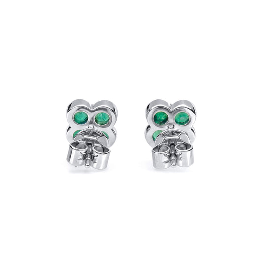 Natural 0.67 Ct. TW Emerald Clover Stud Earrings, 14K White Gold