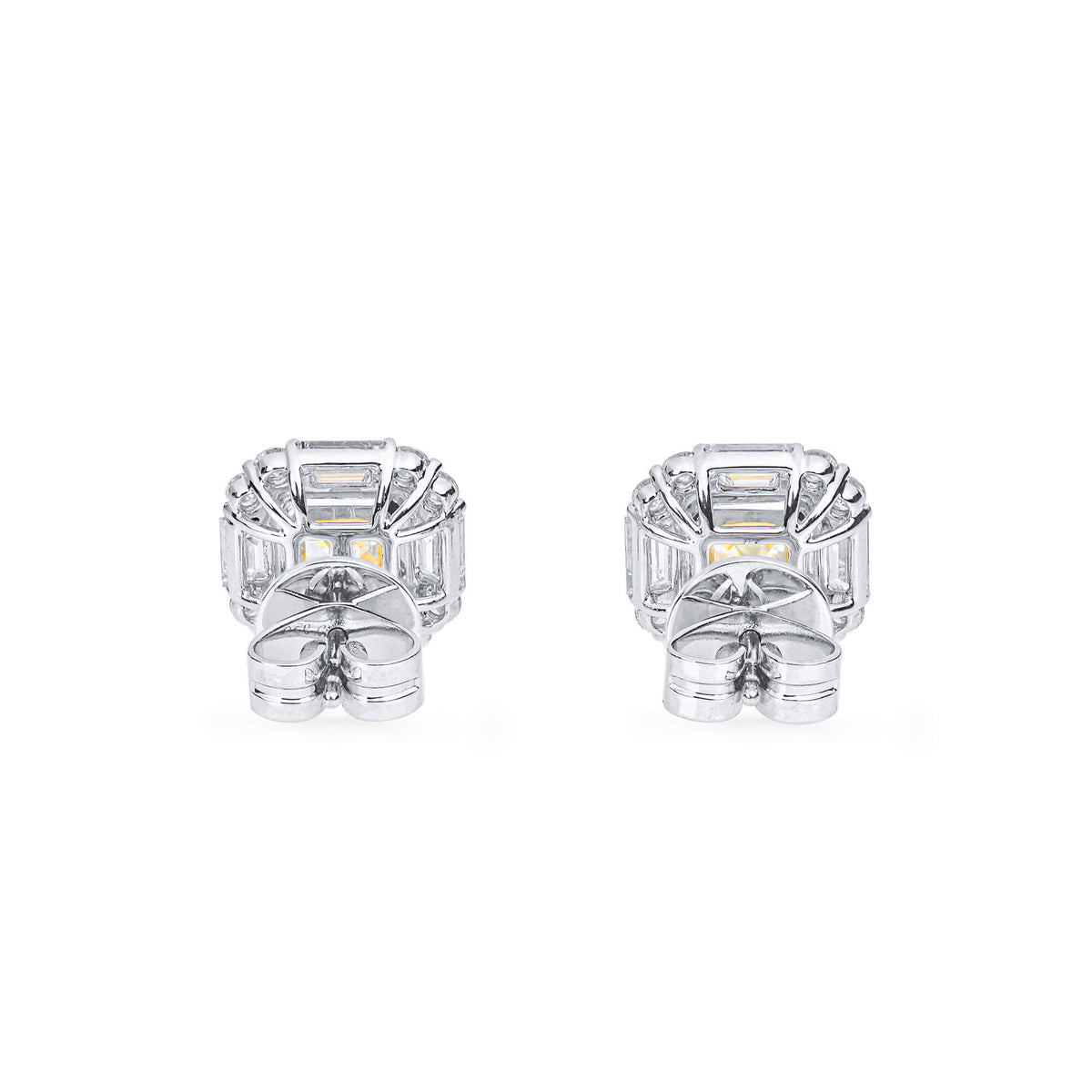 Natural 5.93 Ct. TW Yellow (O-P) Asscher-Cut Diamond Halo Earrings, 18K White Gold