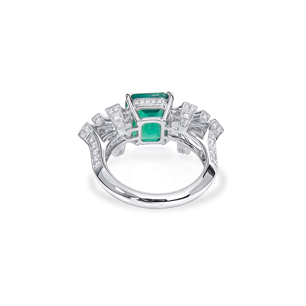 Natural 3.44 Ct. TW Asscher-Cut Colombian Emerald & Diamond Ring, 18K White Gold
