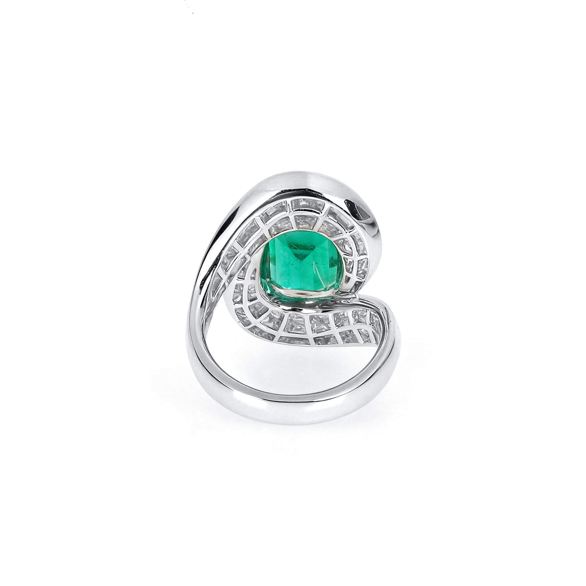 Natural 6.57 Ct. TW Asscher-Cut Colombian Emerald & Diamond Ring, 18K White Gold