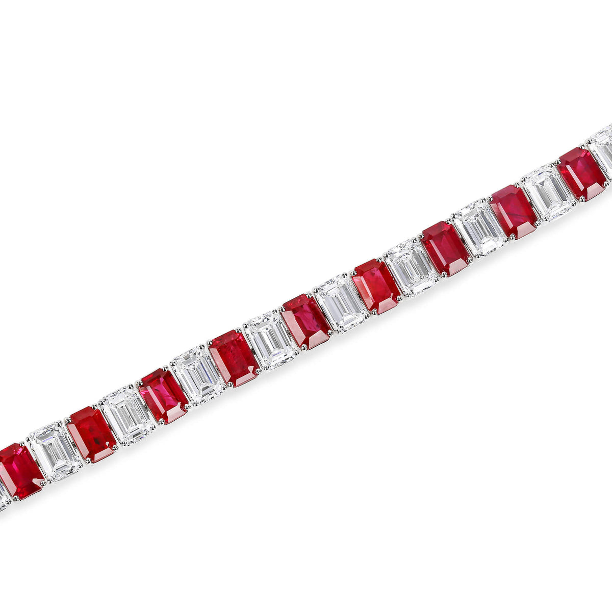 Natural 18.55 Ct. TW Emerald-Cut Ruby & Diamond Bracelet, 18K White Gold