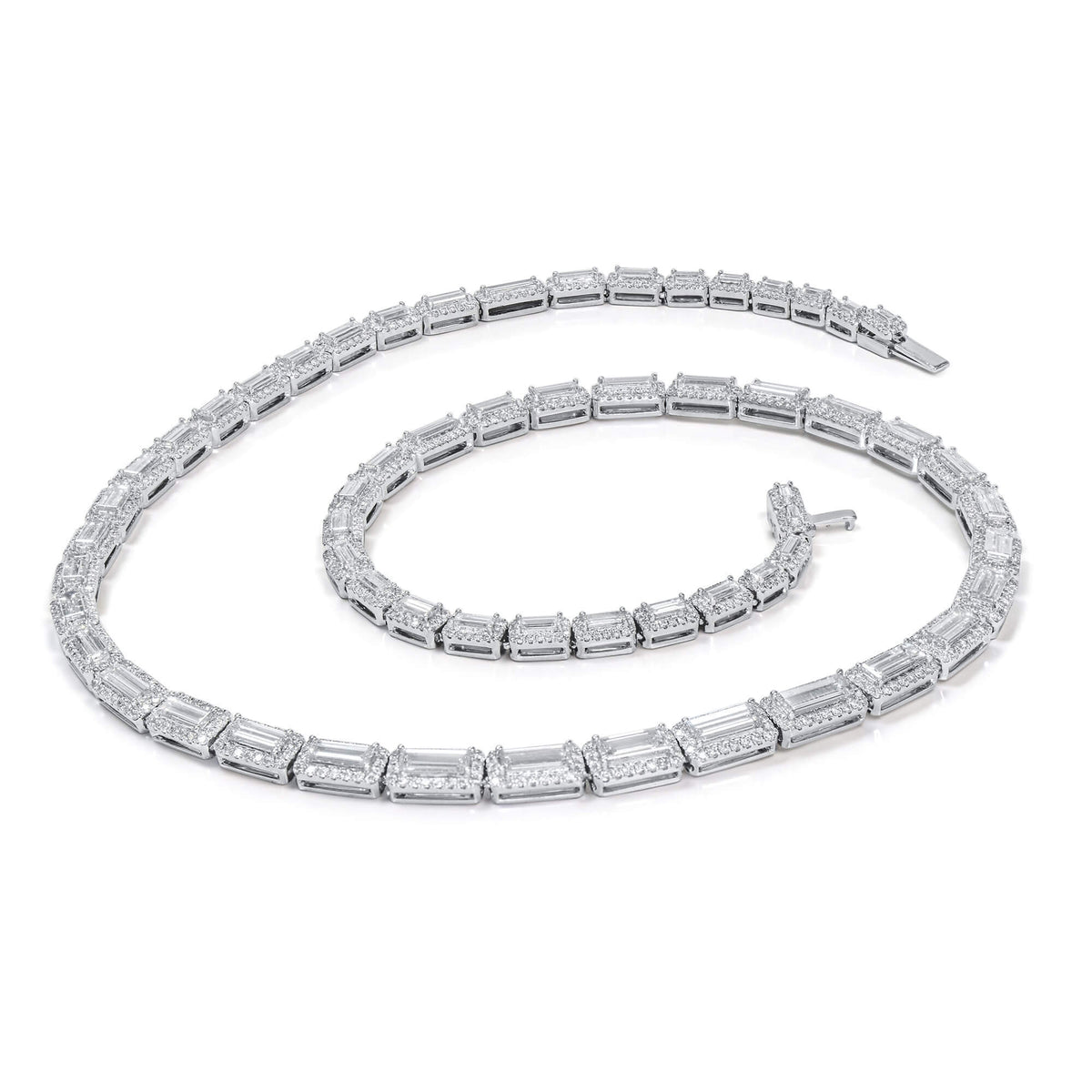 Natural 11.26 Ct. TW Baguette-Cut Diamond Necklace, 18K White Gold